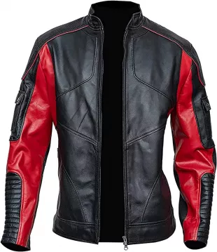 Hemskin - Mens Genuine Leather Motorcycle Jacket Red Cafe Racer