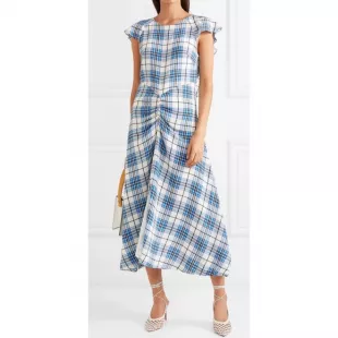 paper london check print midi silk dress Paper London Check Print Midi Silk Dress worn by Alexis Rose (Annie Murphy) as seen in Schitt's Creek (S06E06)