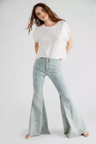 Just Float On Printed Flare Jeans