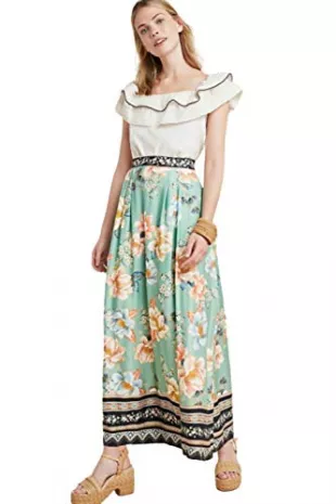 Women's Siren Floral Print Maxi Long Green Skirt