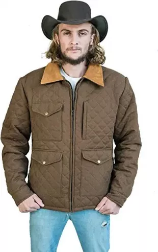 Mens brown quilted cotton Cowboy Jacket