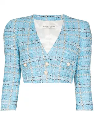 Alessandra Rich - Pearl-embellished Cropped Tweed Jacket