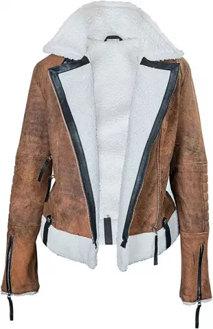 Women B3 Brown Sheepskin Shearling Bomber Leather Jacket