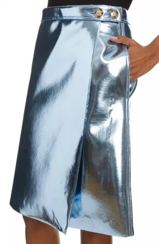 Wrap-Effect Metallic Scuba Skirt