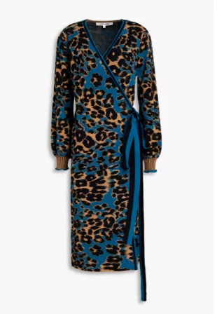 Lois leopard-jacquard wrap dress