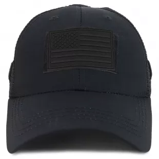 Us American Flag Black 3D Rubber Tactical Patch Trucker Mesh Back Cap