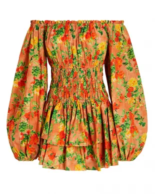 Sage Off-The-Shoulder Floral Mini Dress