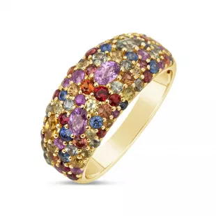 Rainbow Sapphire Pave Dome Ring
