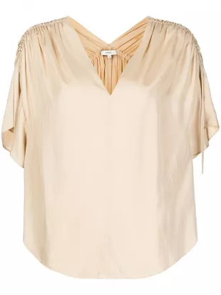 vince - Short Sleeve Draped Silk Blouse