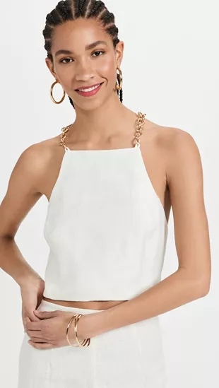 Joey Chain Strap Linen Blend Halter Top