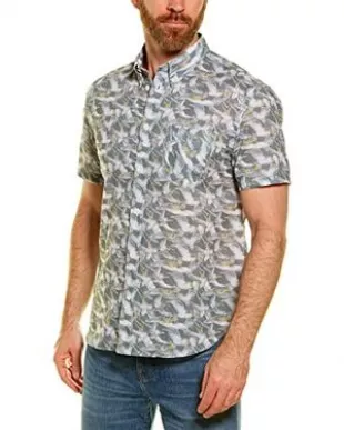 Billy Reid Pelican Sketch Regular Fit Short Sleeve Button Down