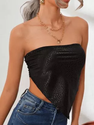 Top bandeau en satin tacheture jacquard court