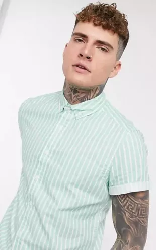 Regular Fit Button Down Oxford Shirt in Mint Stripe