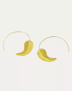 Gold Feather Pull Through Hoop Earrings