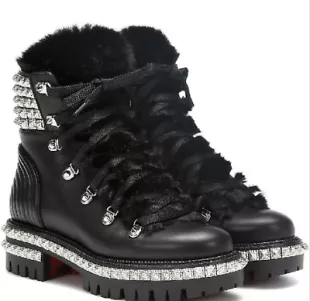 Christian Louboutin Calfskin Studded Yeti Boots 45.5 Black