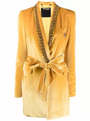 Logo-plaque Velvet Blazer Dress