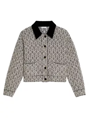 Jazy Contrast Collar Wool-Lurex Tweed Jacket