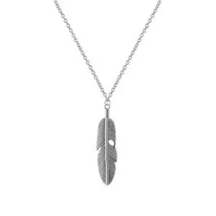 Silver Feather Pendant with Chain Necklace Gypsy Long Necklace for Women Men Unisex