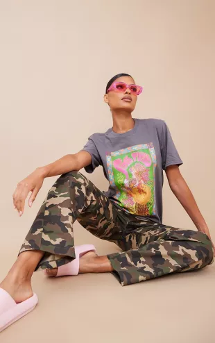 Charcoal Pink Floyd Print T Shirt