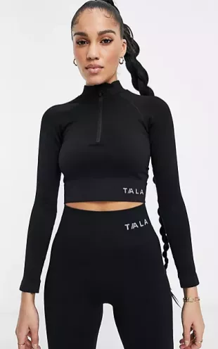 Tala Aster Long Sleeve Crop Top In Black worn by Musa (Elisha