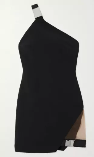 One-Shoulder Buckle-Detailed Crepe Mini Dress