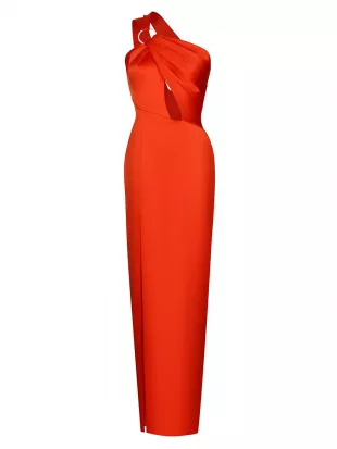 Satin One-Shoulder Cutout Dress