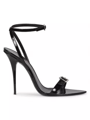 Saint Laurent - Gippy Patent Leather Embellished Ankle-Strap Sandals