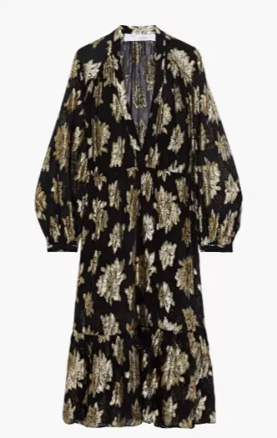 Katte Metallic Fil Coupé Chiffon Midi Dress