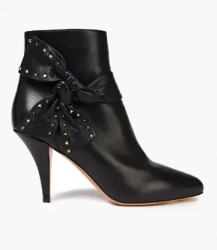 Studded Bow-embellished Leather Ankle Boots