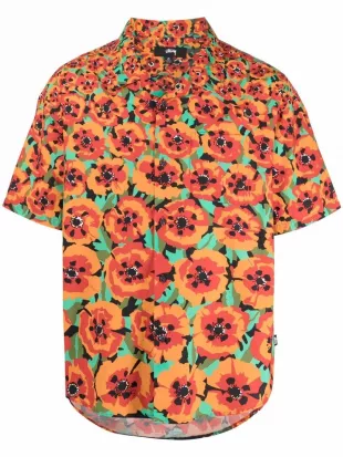 Poppy-Print Short-Sleeved Shirt