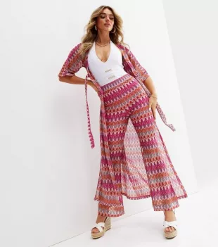 Pink Zig Zag Fine Knit Flared Trousers