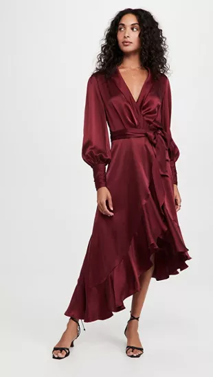 Silk Wrap Midi Dress