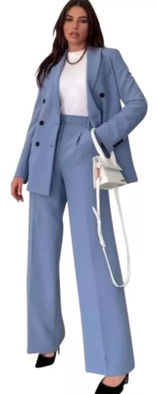 Blue Blazer + Wide Leg Pant Suit