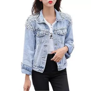 Embroidery Pearls Beading Denim Jacket