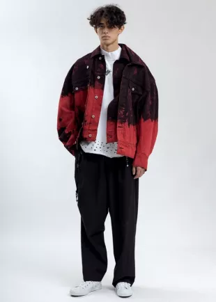 Tie Dye Denim Jacket - Black/Red on Garmentory