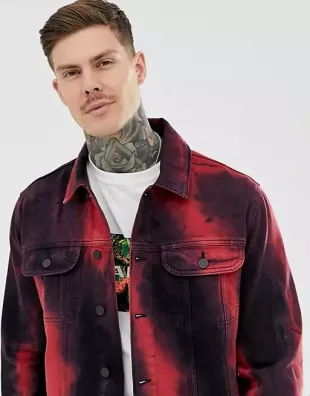 oversized denim jacket in red tie dye