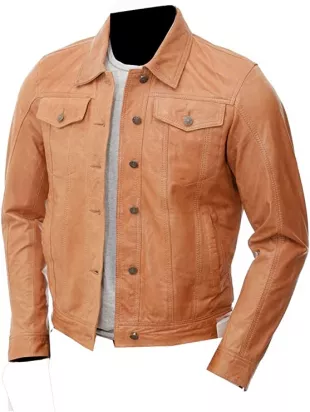 Men's Tan Brown Leather Shirt