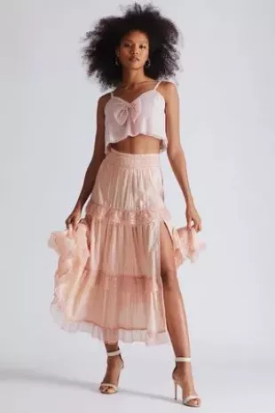 Mirella Pink Sequin Midi Skirt