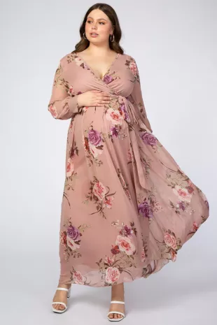 pinkblush - Pink Floral Chiffon Maternity Plus Maxi Dress
