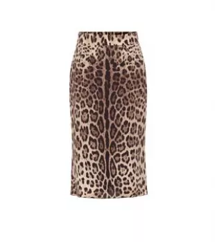 Leopard-Print Stretch-Silk Skirt