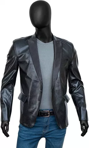 Slim fit 2-Button Black PU Leather Blazer