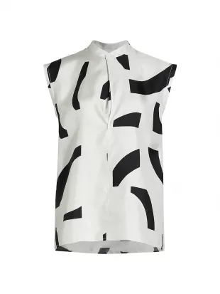 Printed Silk Satin Sleeveless Blouse