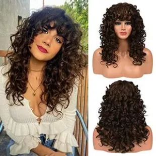 Curly Wig with Bangs for Women