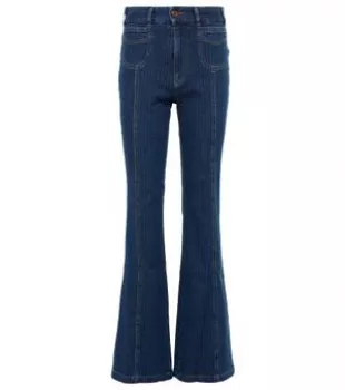 Striped high-rise flared jeans