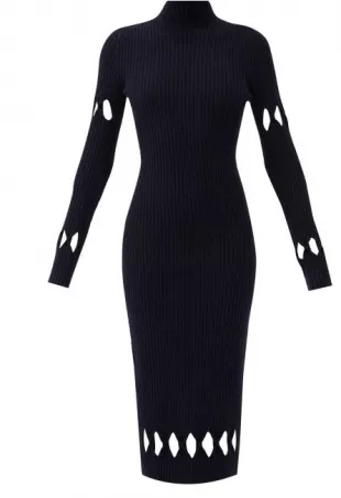 Diamond-cutout Roll-neck Wool-blend Sweater Dress