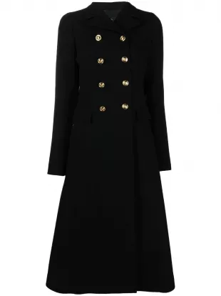 DOUBLE BREASTED WOOL CREPE LONG COAT