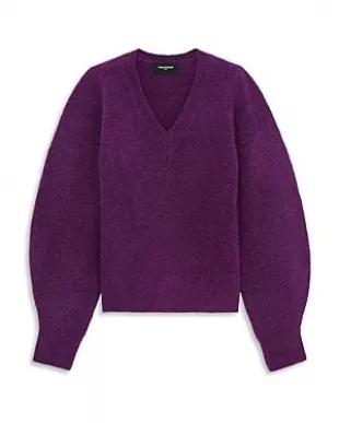 Purple V-Neck Sweater with Loose Sleeves