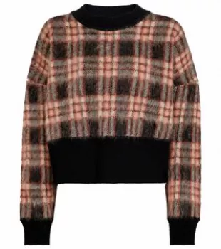 Checked Wool-Blend Cropped Sweater