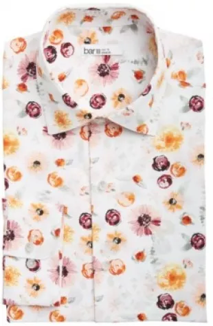 Organic Cotton Watercolor Floral-Print Slim Fit Dress Shirt
