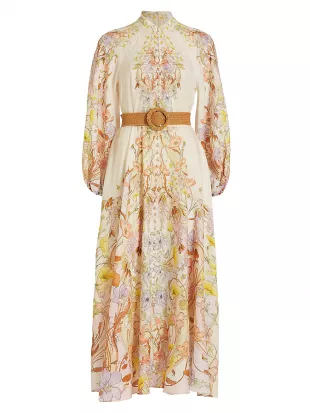 Jeannie Belted Floral-print Linen Maxi Dress